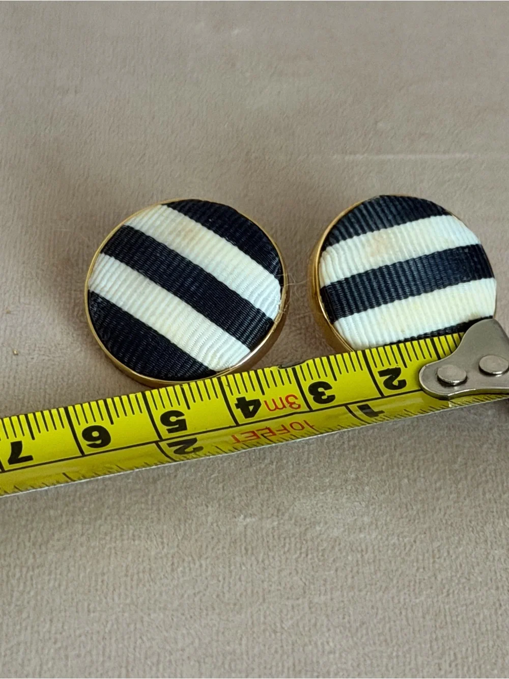 Kate Spade New York Cream Striped Grosgrain Round Statement Stud Earrings